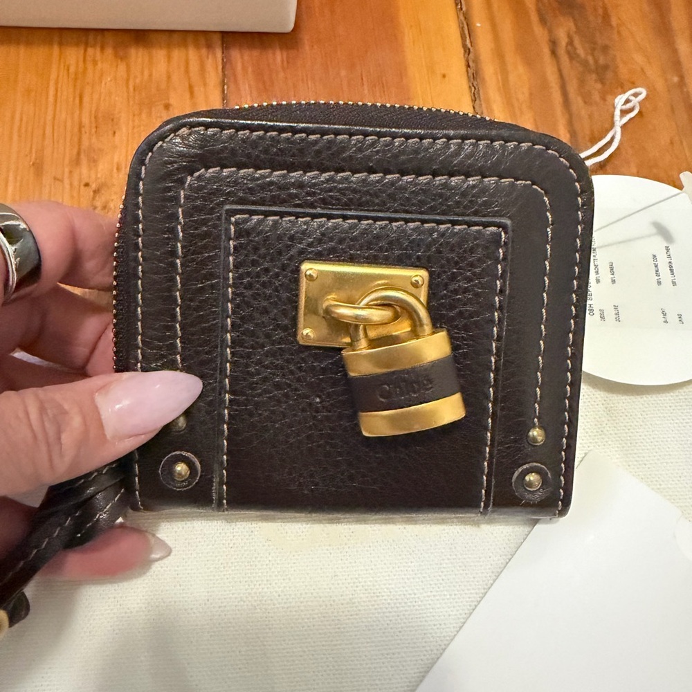 Chloe Black Leather Card Holder with Gold Lock